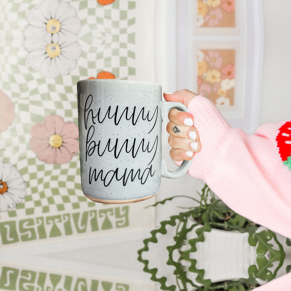 speckled ceramic mom mug
pastel pink coffee cup
pastel blue mama mug
modern typography gifts
spring speckled design